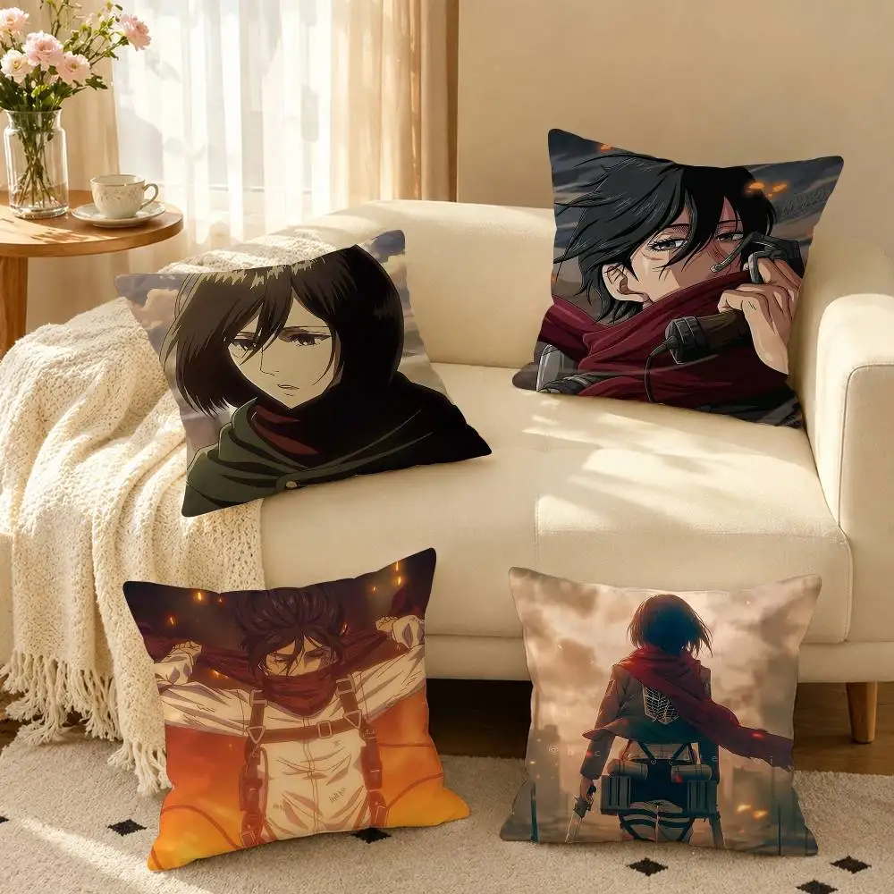 A-Attack on Titan Mikasa Ackerman Pillow Case Square Double-Sided Sofa Cushion Cover Bedroom Bedside Pillow