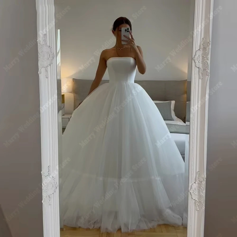 

Boho A-line Sleeveless Women Wedding Dresses Elegant Tulle Strapless Bridal Gown Engagement Banquet Vestidos De Novia Customized