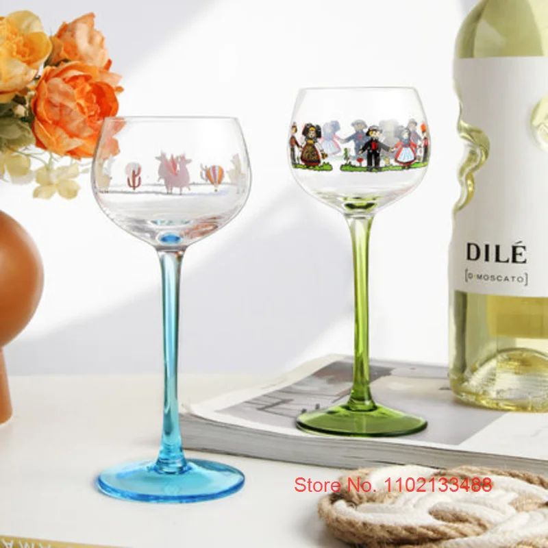 2022 Cute Crystal Wine Glass For Girls Exotic Hand Painted Wineglass Alpaca Kids Juice Cup Colorful Cocktail Goblet Dropshipping