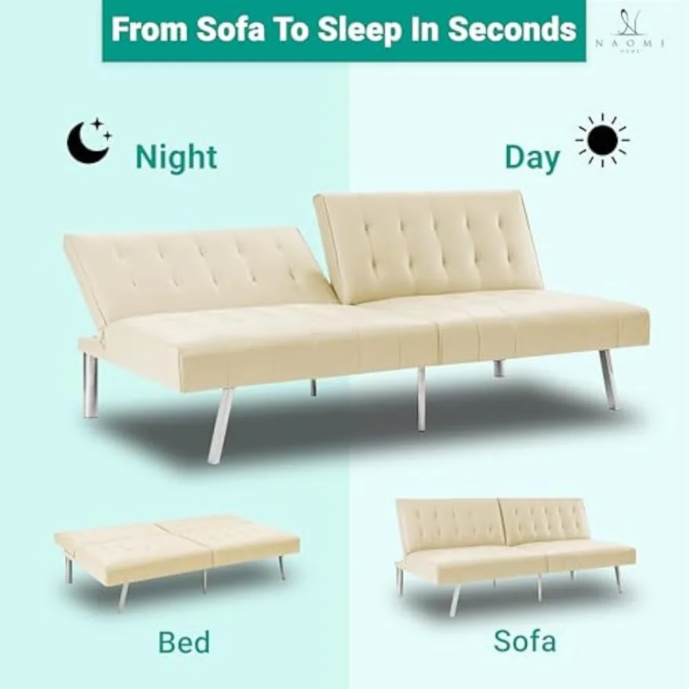 معنقدة سبليت الظهر فوتون للتحويل أريكة سرير فوتون الأرائك لغرفة المعيشة فو الجلود الأريكة السرير مع الكروم الساقين للطي Recl #6