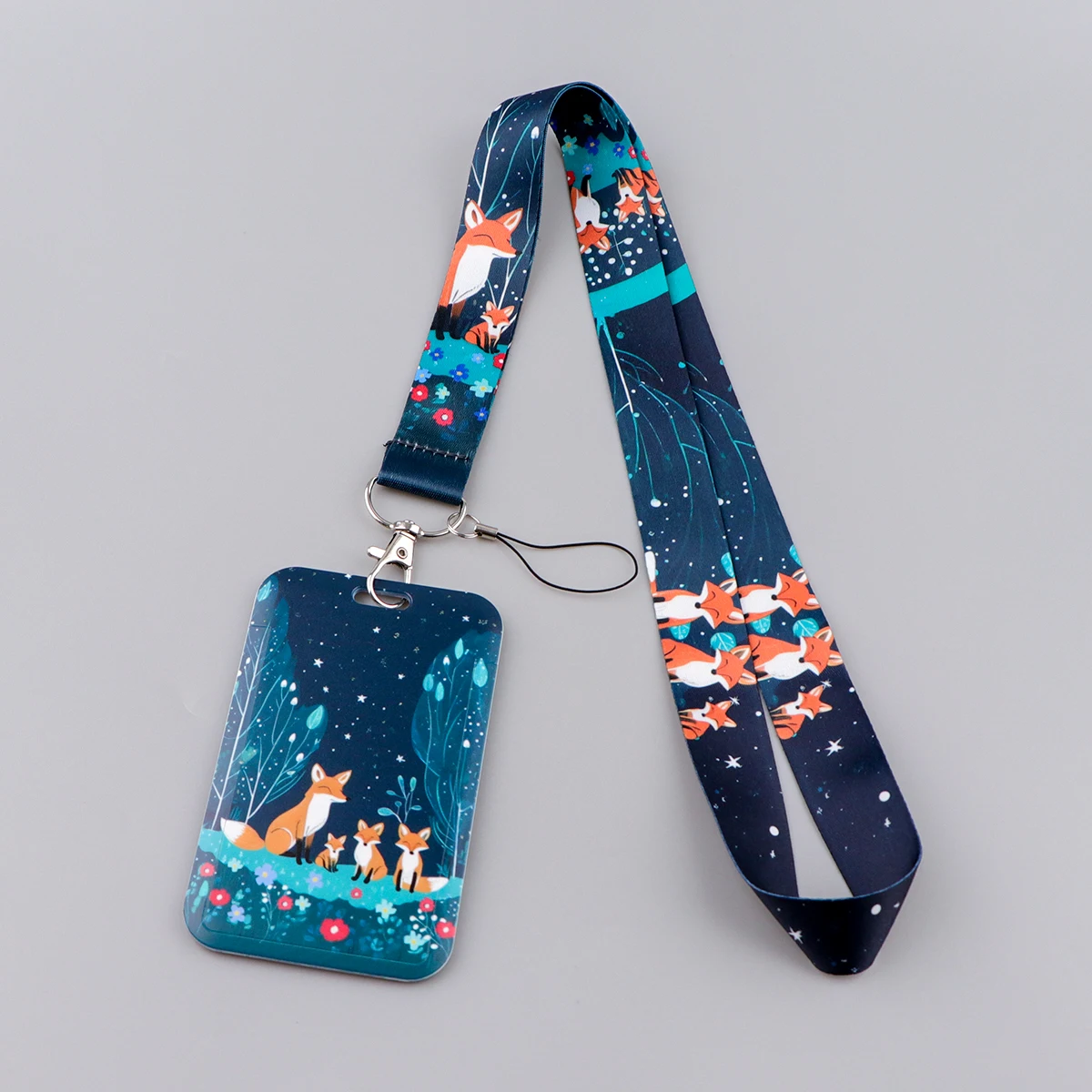 Lovely Fox Family Lanyard Card Holder Neck Strap for key ID Card Cellphone Straps USB Badge Holder DIY Hanging Rope Accessories