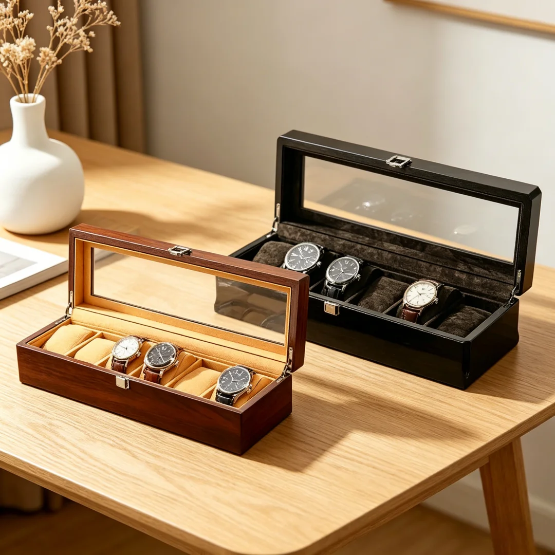 Caja de Relojes de Madera Negra y Marrón de Lujo, con 6 Ranuras, Caja de Regalo para Relojes, Estuche de Viaje, Organizador de Joyas para Hombre, Acabado Piano-bake-paint