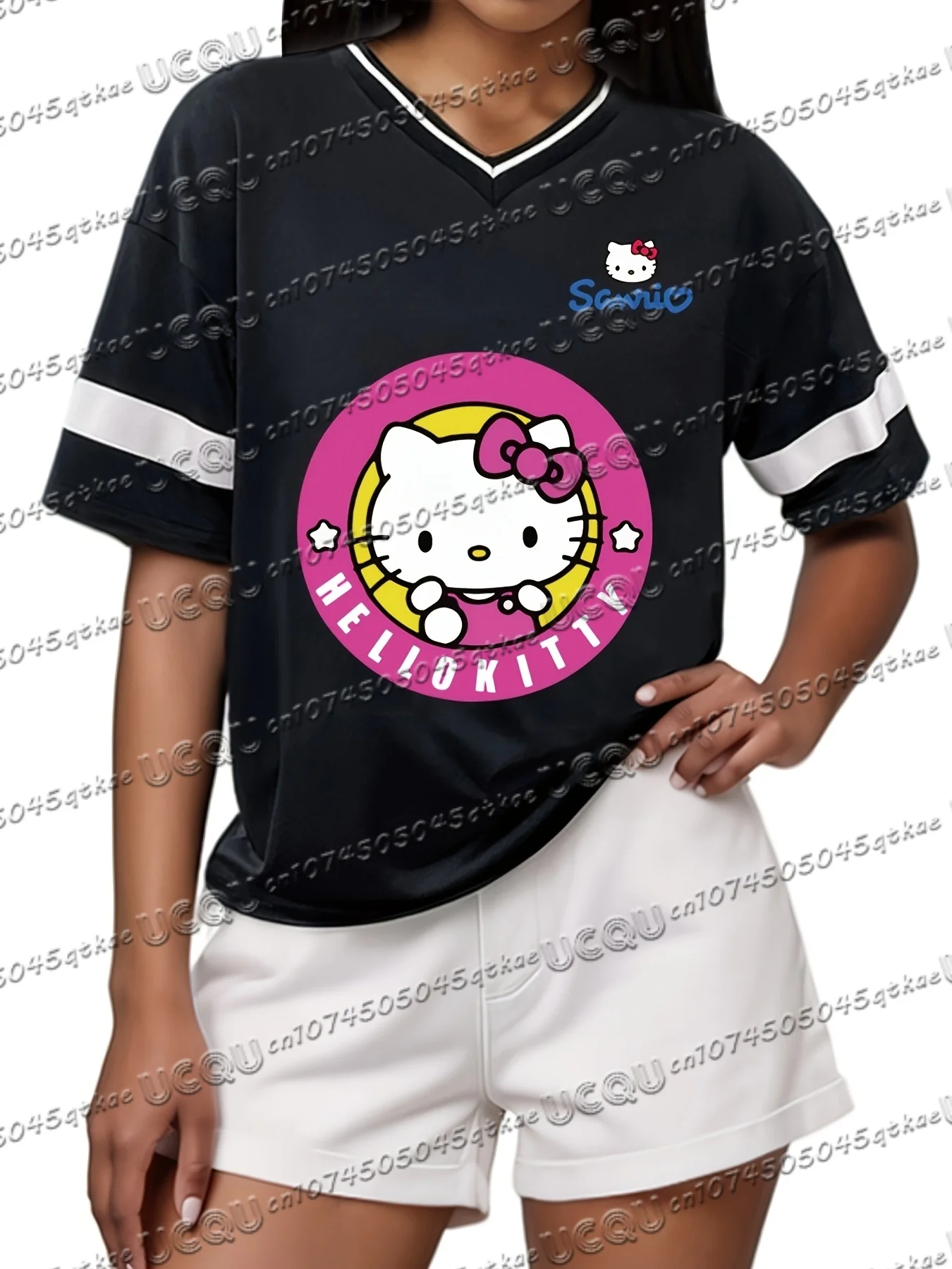

Sanrio Hello Kitty женская футболка с коротким рукавом летняя повседневная летняя милая мужская спортивная футболка из джерси с 3d принтом