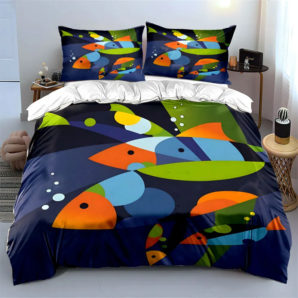 Abstract colorful fish art Print Soft Comfortable Duvet Cover Bedding Set Included 1*Duvet Cover  2*Pillowcases Luxury gifts