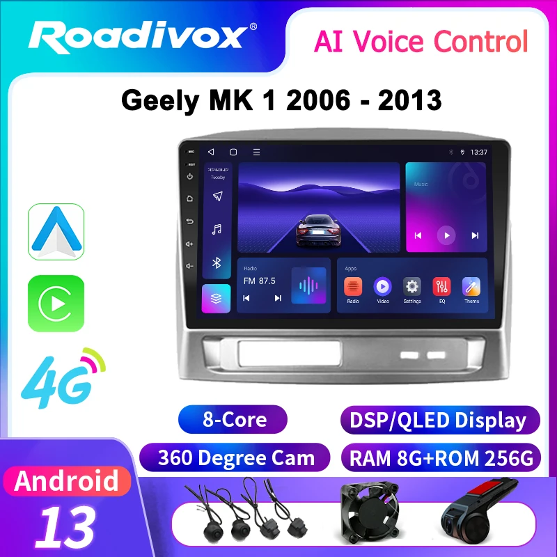 roadivox Android Car Radio for Geely MK 1 2006 - 2013 GPS Navigation Video Stereo Screen Multimedia Player Tape Carplay 4G