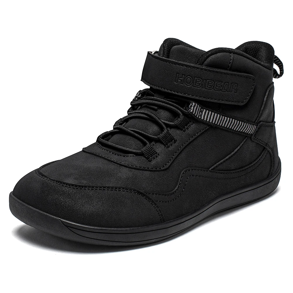 HOBIBEAR Kids Mid-Barefoot Shoes Big/Kid Wide Toe Box Zero Drop Artificial Leather Hook-Loop Outdoor Boots