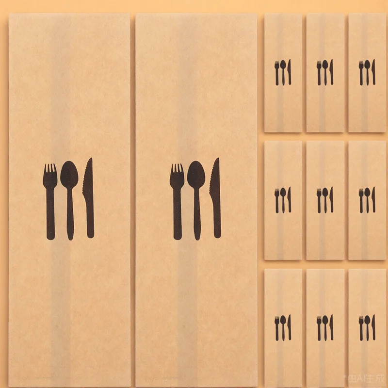 

Набор из 100 одноразовых кармашков для столовых приборов из крафт-бумаги для банкетов, декор для обеденного стола, принадлежности для вечеринок