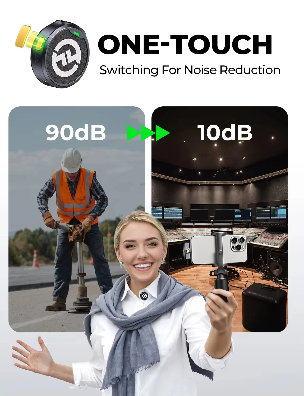 ميكروفون Hollyland Lark M2 اللاسلكي Lavalier لهاتف iPhone وAndroid وإلغاء الضوضاء لكاميرا تسجيل الفيديو والبث