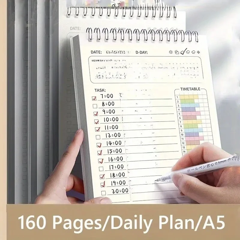 Agenda Schedules Daily Plan To Do List Diary Spiral A5 Notebook Notepad 160 Pages Thick Notebooks Planner Writing Pads Office