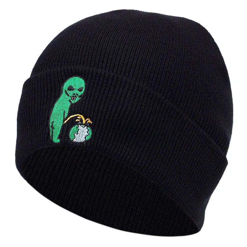 Cute cotton Knitted beanies Hats Green Alien Embroidery wool Hats Winter outdoor ski hat Skull beanie hat Beanie hats gorras