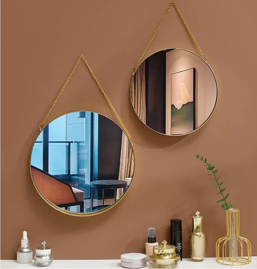 Decorative Mirror Nordic Wrought Iron Round Wall Mounted Mirror Bathroom Dormitory Home Decor Glass Washstand Makeup Mirror