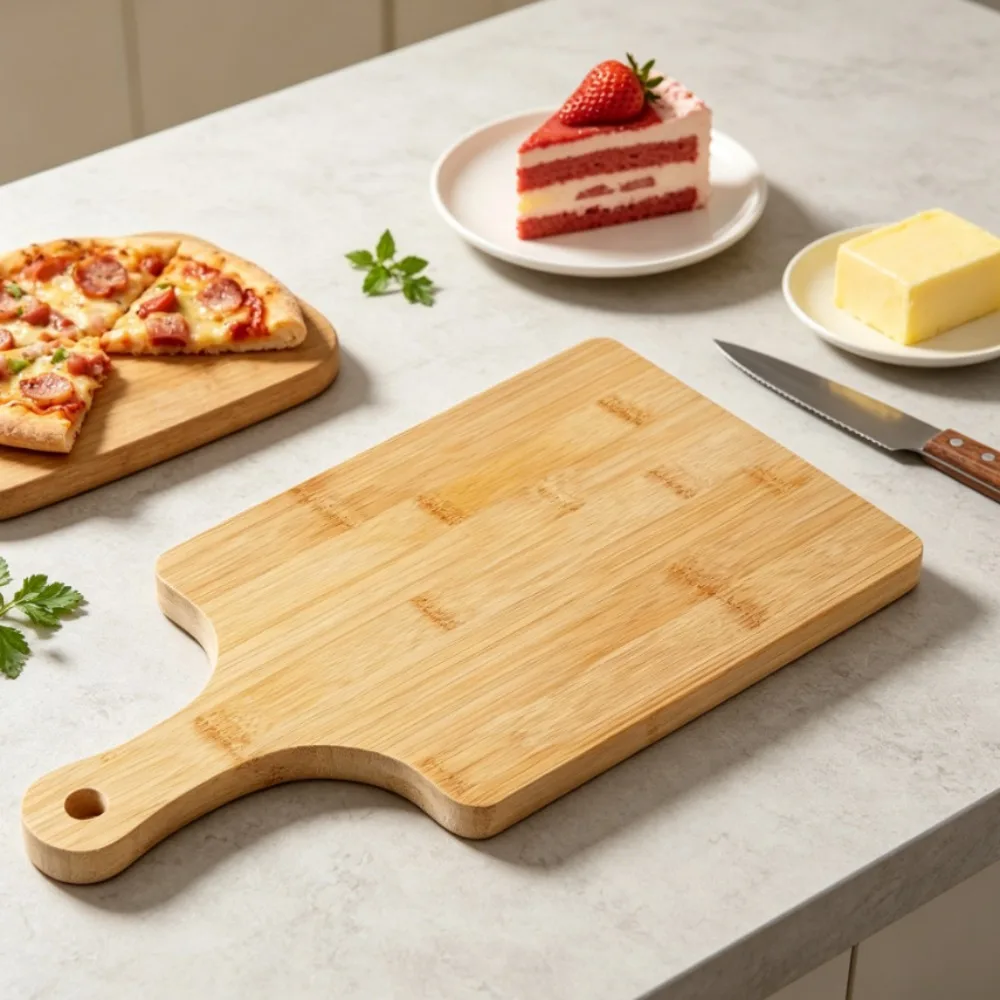 Wooden Cutting Boards with Handle Bamboo Serving Kitchen Chopping Boards for Pizza Bread Cheese Charcuterie Vegetables
