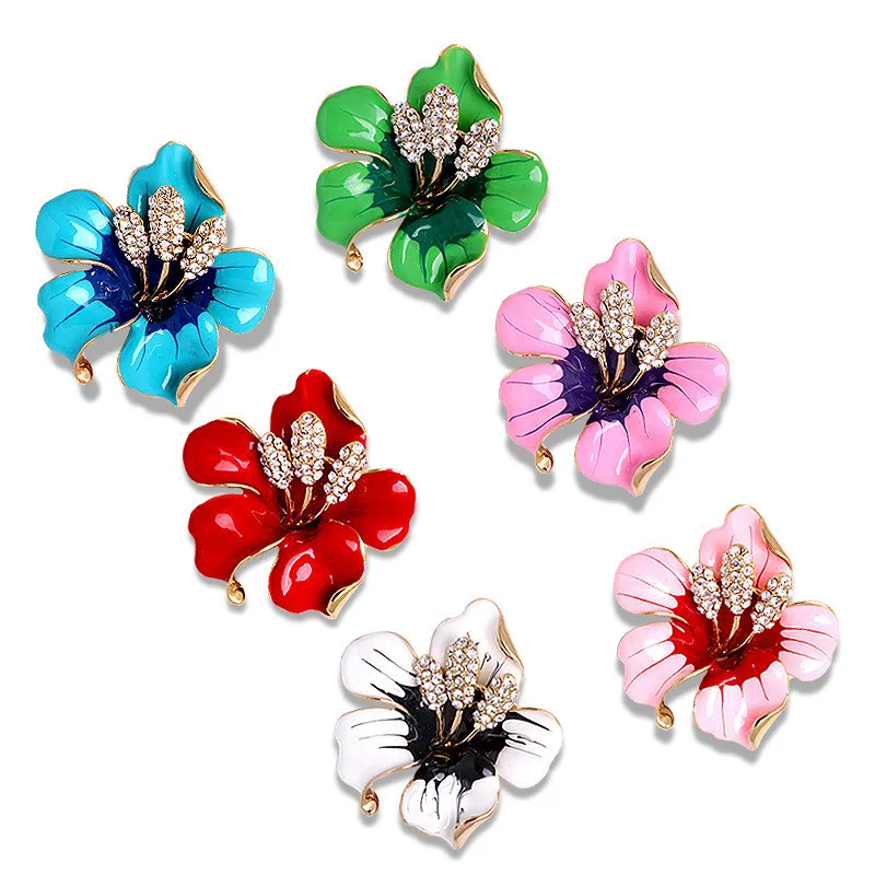 Enamel Flower Brooches For Women Lady Rhinestone Beauty Plants Casual Party Wedding Dress Clothing Collar Accesories Pin Gifts