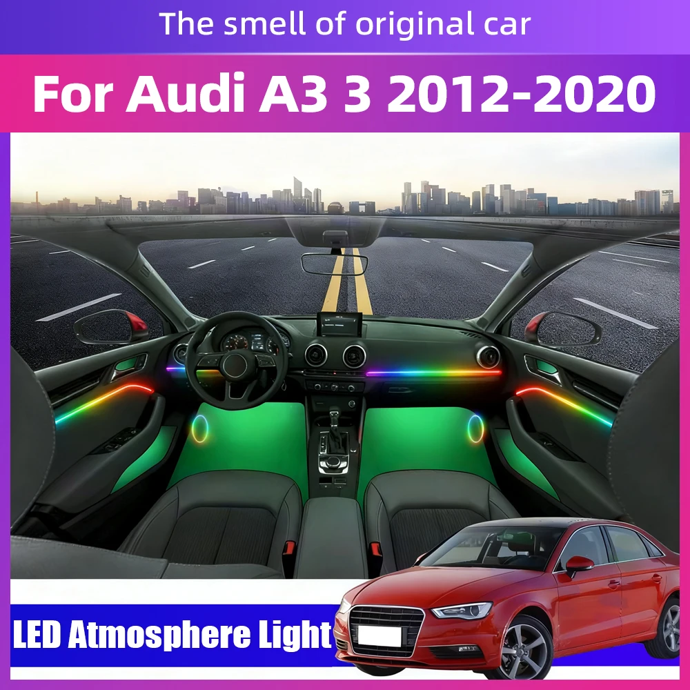 

For Audi A3 3 2012-2020 Auto LED 64Color Interior Light Strip By APP Creating Ambient Atmosphere Improve Driving Environment