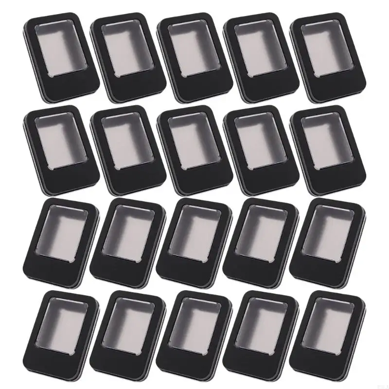 2025 جديد 20pcs مربع القصدير الحديثة مع أزرار الأذن العليا الصافية والبطاقات الصفيحة Clear Top Case Portable Supplies