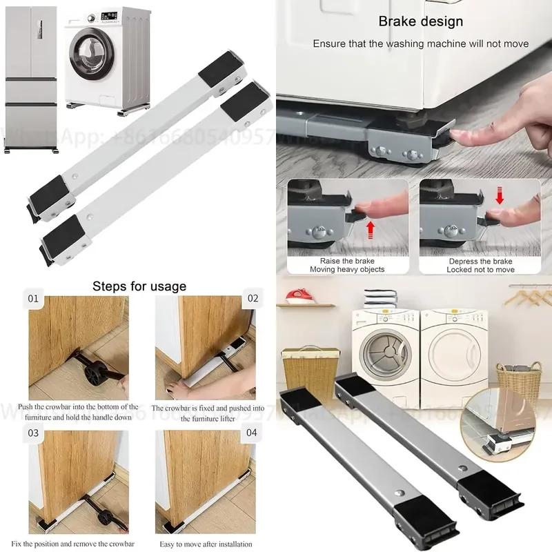 Support Universal Bracket Holder 4 Wheels Product Adjustable Washer Dryer Base Stainless Mini Mobile Wheel Movable Fridge