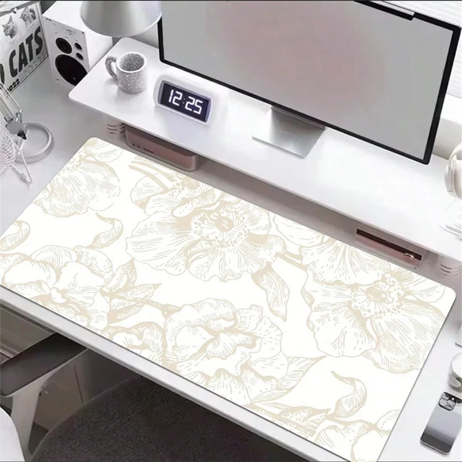 Large Floral Textured Leather Mouse Pad Oversized Keyboard Mat Washable Leather Non-Slip Short Plush Base Desk Protector Pad