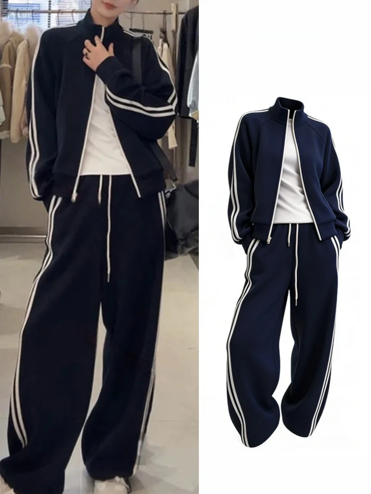 

Casual Sportswear Set Women's Spring 2026 New Faion Loose Cardigan Slimming Wide Leg Pants Two Piece Set Ele Youthful