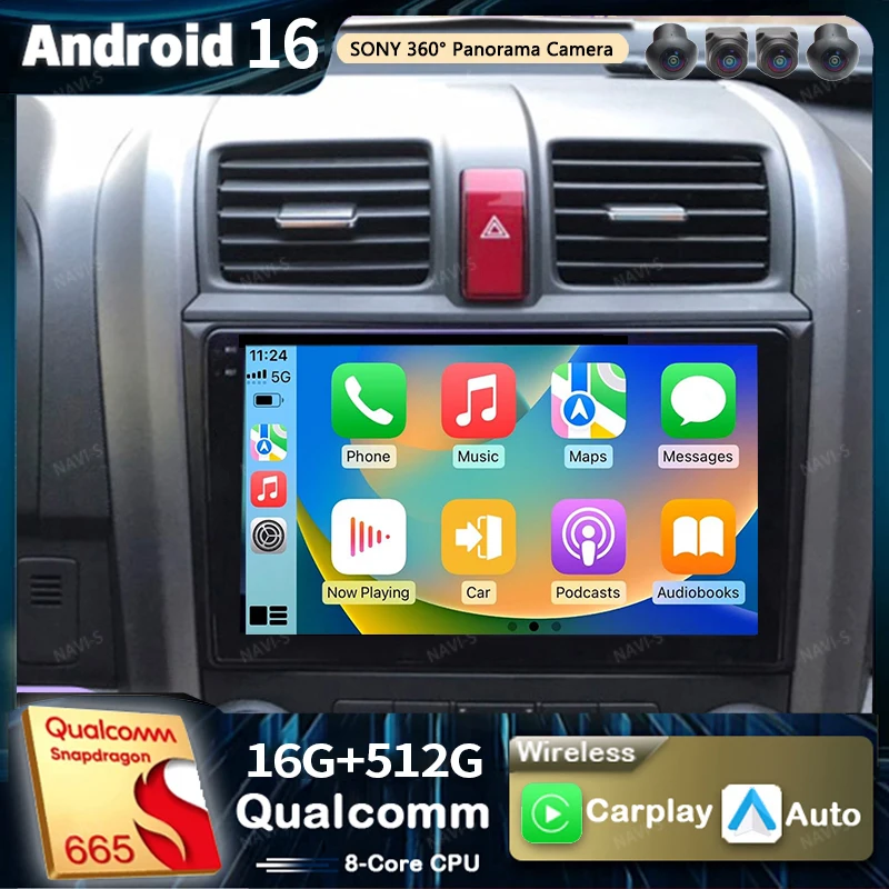 Android 16 For Honda CRV CR-V 3 RE 2006-2012 2K QLED Stereo Car Radio Multimedia Video Player GPS AI Voice 4G CarPlay Head Unit