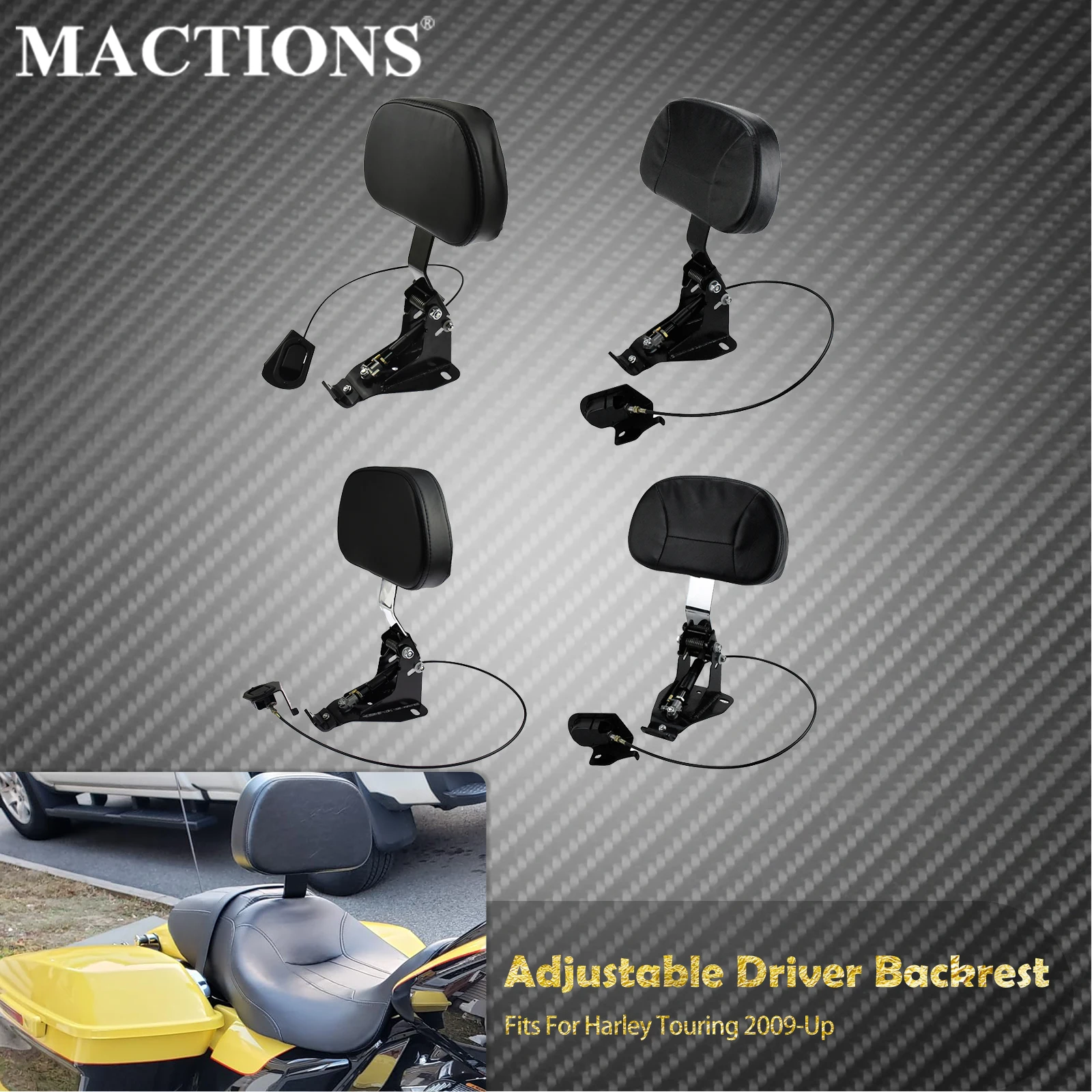 Motorcycle Adjustable Driver Backrest with Mount For Harley Touring Road King Street Electra Glide Ultra Limited CVO 2009-2025