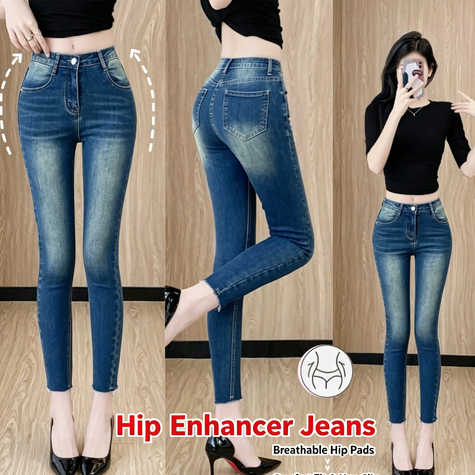 High Waist Elastic Slim Fit Pencil Pants Spring Summer Autumn Faion Butto Enhancing Cotton Blend Stretchy Skinny Jeans