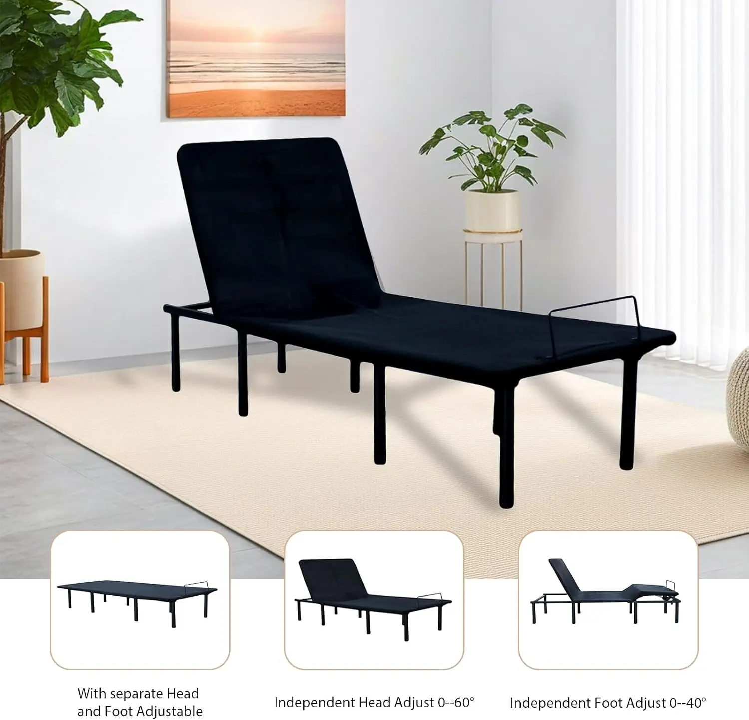 Adjustable Bed Frame Twin Xl, Adjustable Bed Base With Massage, Zero Gravity Electric Bed With Wireless Remote, Head And Foot