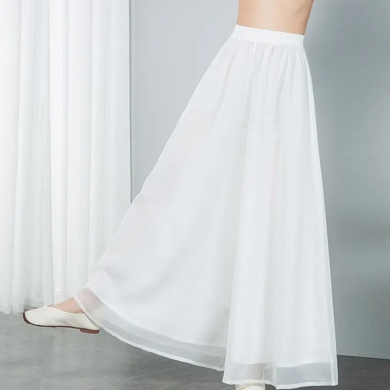Fashion Women Oversized White Chiffon Pants Summer Thin Korean Casual High Waist Elastic Band Loose Solid Wide Leg Trousers 2023