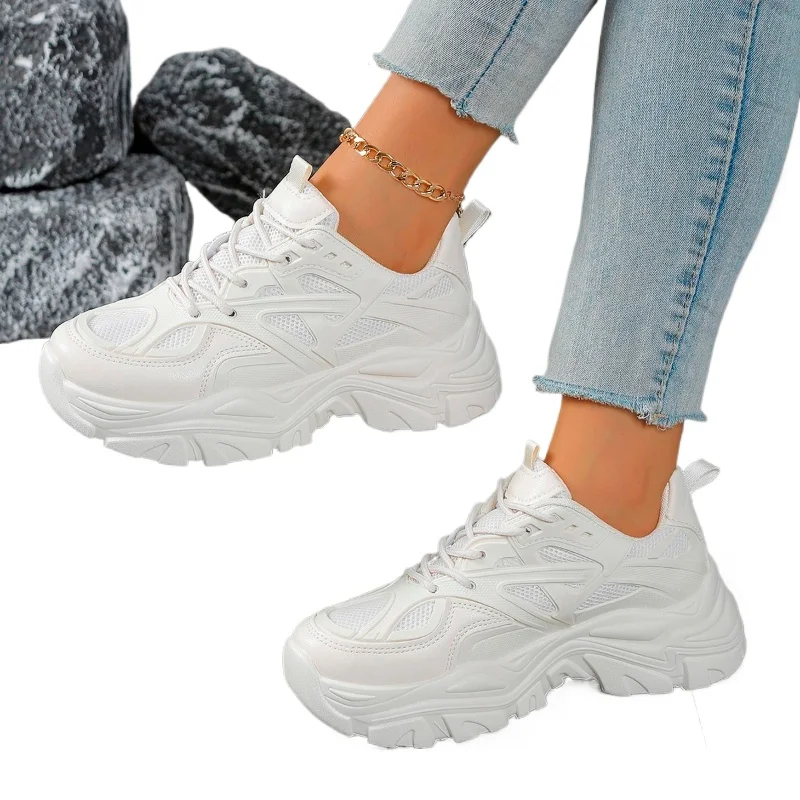 2026 New Summer Women New Fashion Platform Sport Shoes Women White Casual Sneakers Mesh Leather Platform Shoes Big Size 35-41