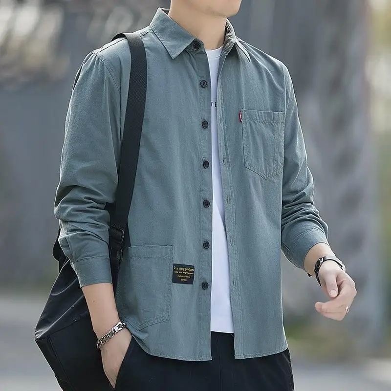 

Loose Fit Casual Workwear Shirt Men's Long Sleeve Printed Silk Cotton No Iron Treatment Thin Style Regular Length Spring