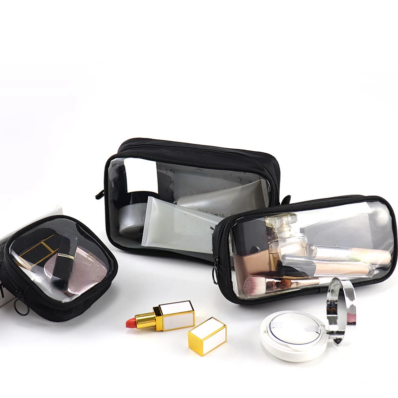 Waterproof Travel Black Clear Cosmetic Bag Portable Toiletry Bag Transparent Makeup Brush Storage Case Travel Organizer Pouch