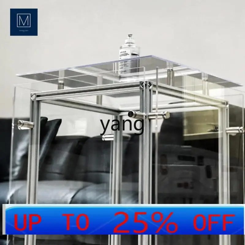 

YJQQ acrylic transparent sofa side cabinet living room home bedroom bedside table aluminum display shelf