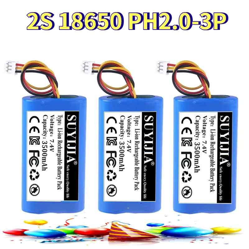 7.4V 3500mAh 3 Wires Battery Pack 18650 7.4V 2S Lithium ion Battery With PH2.0-3P plug For megaphone speaker Small Player