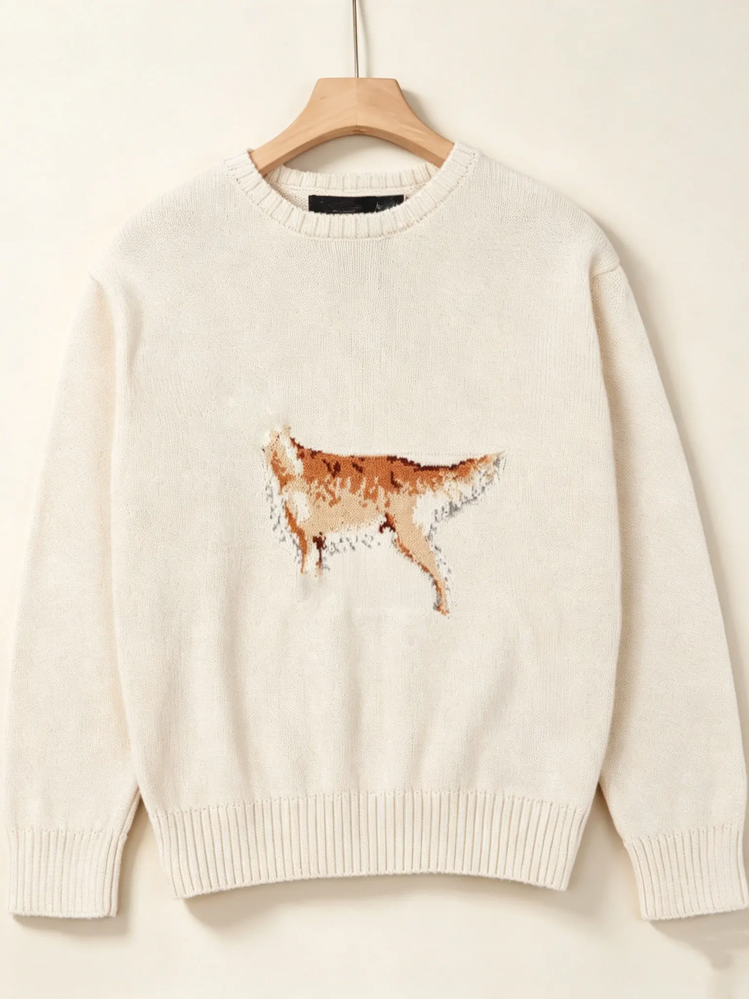 Women's Knitted Casual round Neck Sweater Cartoon Dog Pattern Machine Washable Comfortable Warm Long Sleeve Top