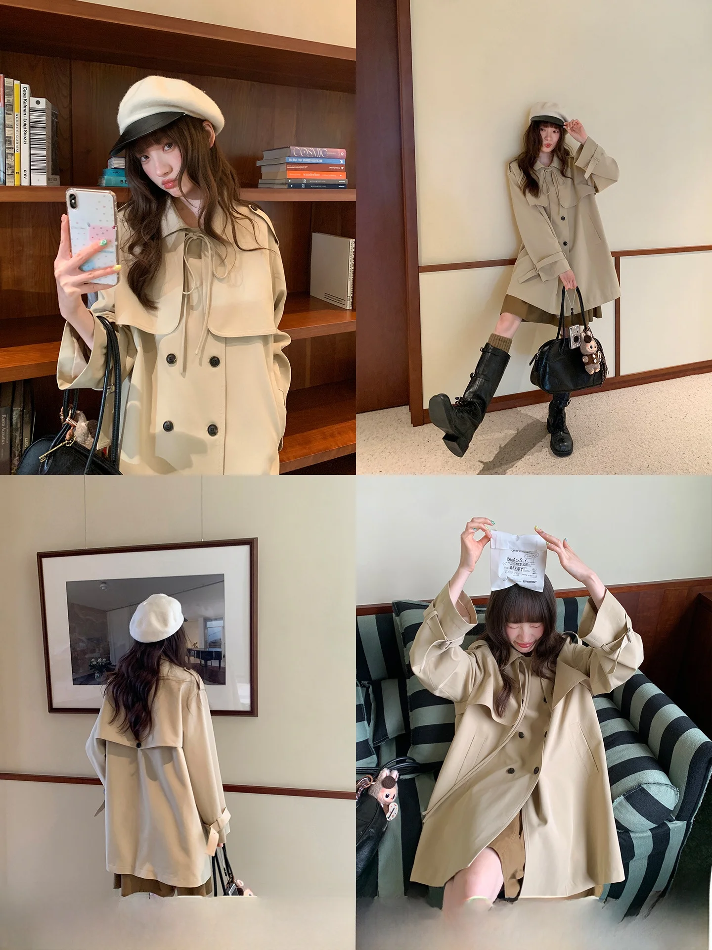 

Утягивающее повседневное женское длинное свободное пальто с двумя рядами пуговиц, модная осенняя верхняя одежда из смеси полиэстера и спандекса