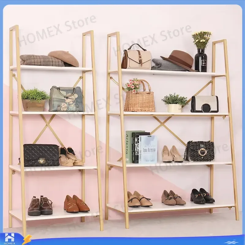 Gold Multi Layer Shoe Rack Display Stand for Store Clothing Shop Bag Storage Cabinet Metal Shelving Unit Retail Showcase