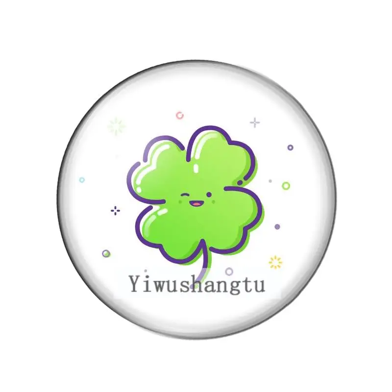 Cartoon lovely four-leaf clover lucky green 12mm/18mm/20mm/25mm Round photo glass cabochon demo flat back Making findings ZB0543