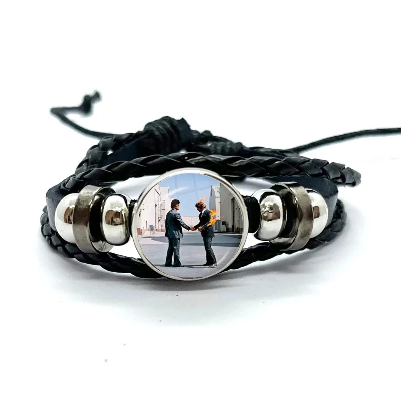 P-Pink F-Floyd Album Leather Bracelets Glass Dome Snap Button Bracelet & Bangles Fashion Women Men Jewelry