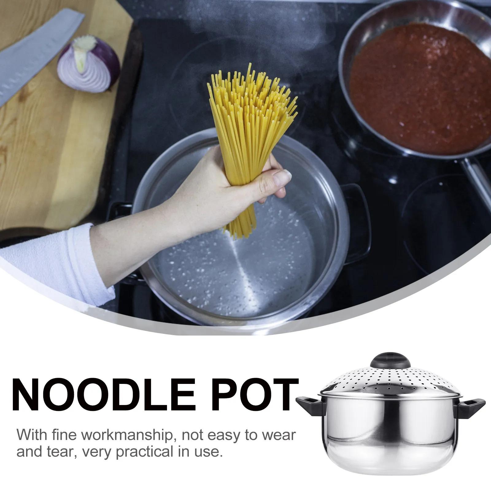 Stainless Steel Noodle Cooking Pot Lightweight Portable Non-Stick Soup Pot with Buckle Lid Rapid Drain Pasta Cooker view 5