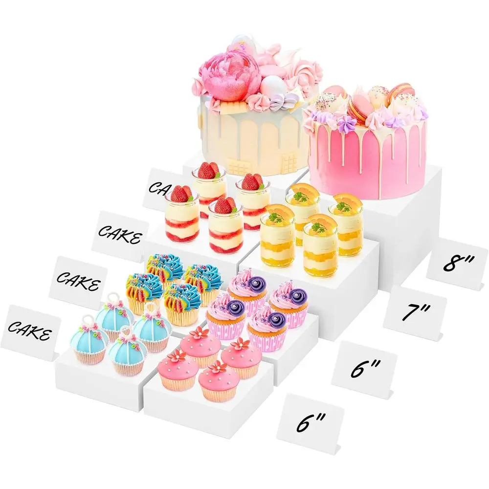 

8-дюймовые стойки для шведского стола с мини-вывесками, стойки для шведского стола и подставки, акриловая коробка-куб для демонстрации еды на столе для общественного питания