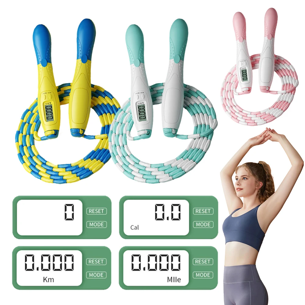 Beaded Jump Rope Plastic Segmented Jump Rope with Counter Soft Beaded Skipping Rope Adjustable Length for Kids Adults