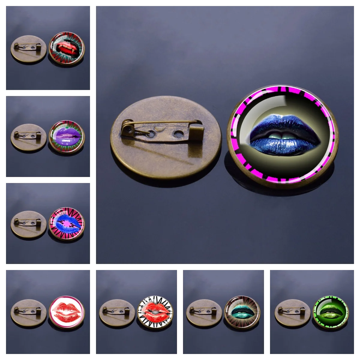 Lip Series Brooch Glass Convex Brooch Buckle Men's and Women's Clothing Accessories Sexy and Personalized Gift for Lovers