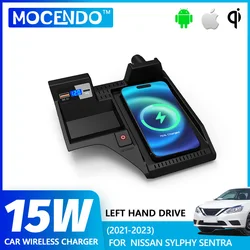 Car Wireless Charger 15W Fast Mobile Phone Charging Panel Adapter  For Nissan Sylphy Sentra Interior  Accessories 2021 2022 2023