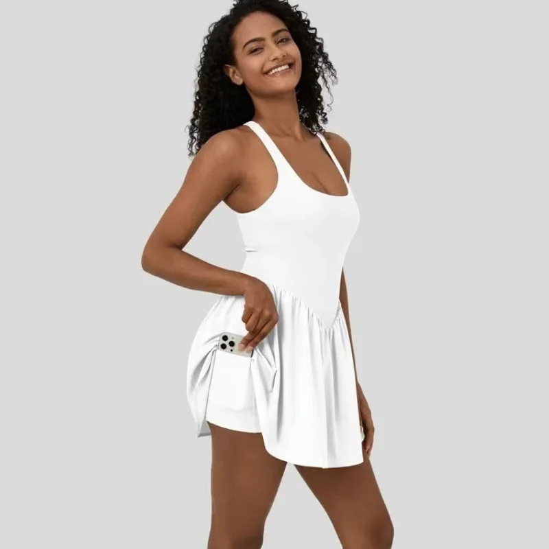 

Women's Summer Sports Casual Badminton Tennis Skirt Built-in orts Golf Yoga Tight Dr Nylon Spandex with Chest Pad