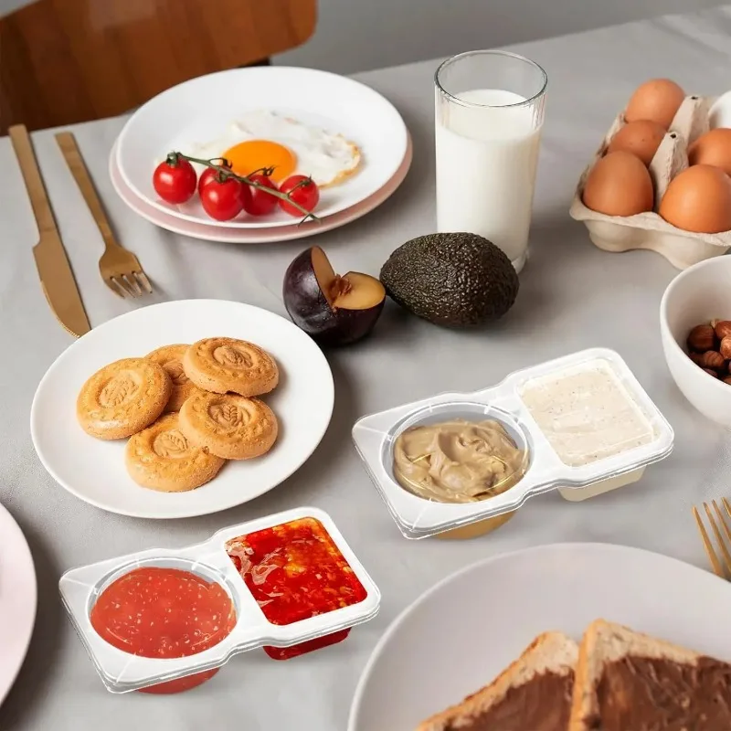 5/10/20PCS Doppel Fach Gewürz Behälter mit Deckel Tragbare Fach Snack Container Sauce Probenahme Picknick reise – Detail 2