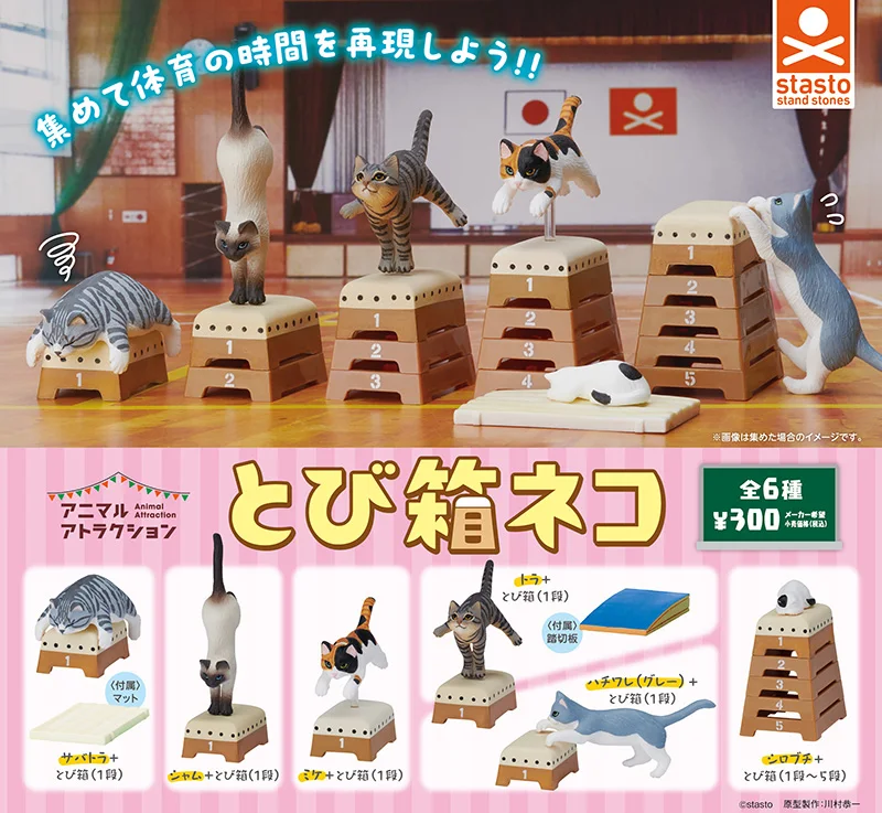 Stasto stand stone capsule toys Animal Attraction Jumping Box Cat new colors cute Sabatara tabby Siames calico cat figures