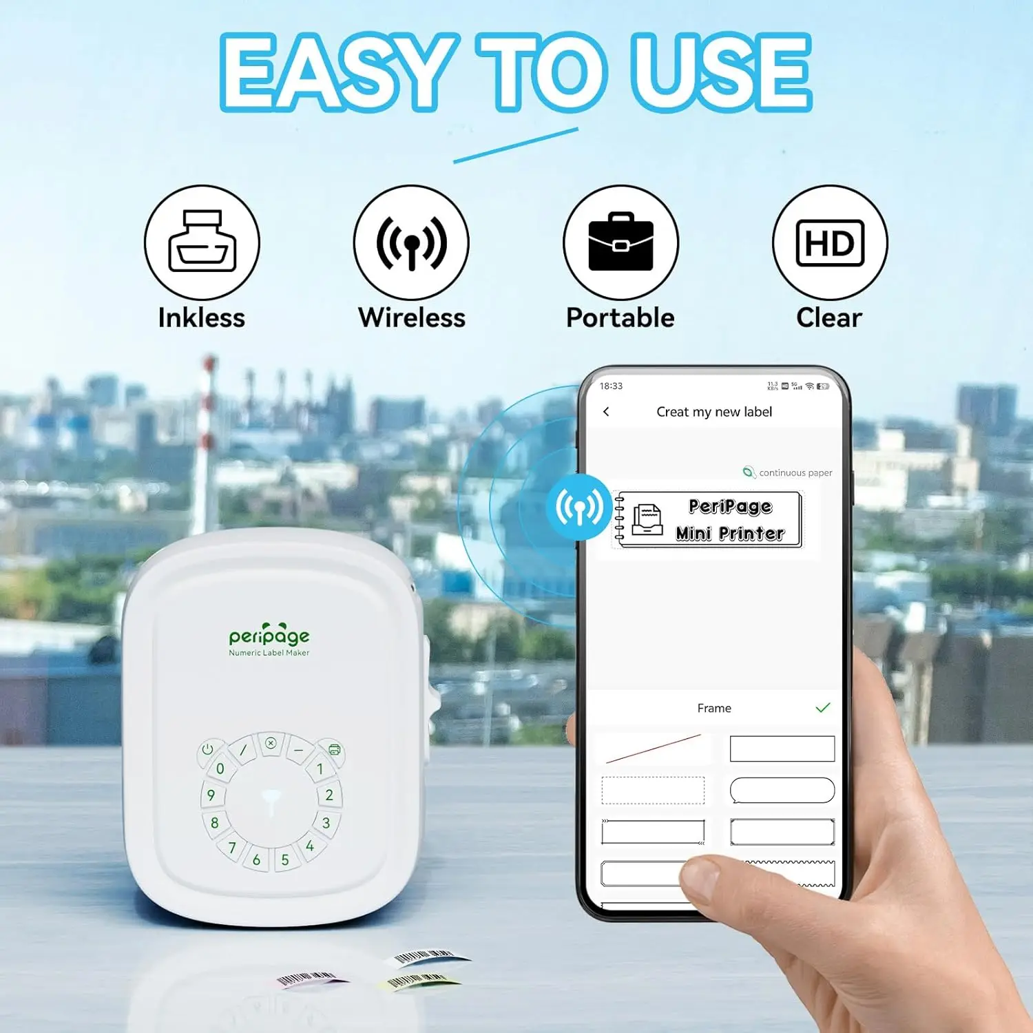 Peripage P10-Pro Mini Portable Thermal Label Printer Inkless Adhesive Label Maker or 1Roll White Color Clear Cable Sticker Paper