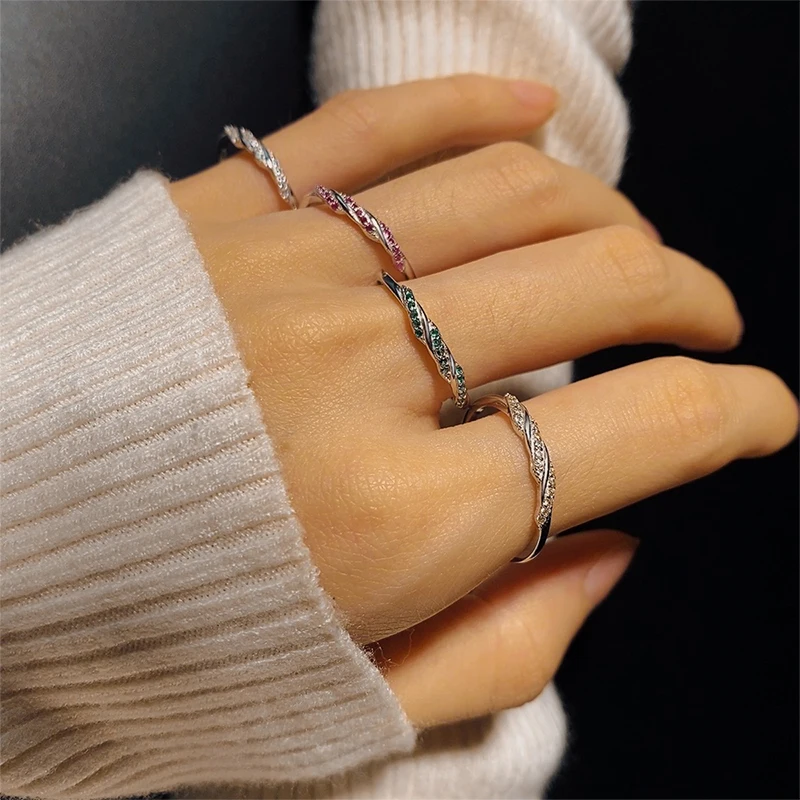 

Simple and Personalized Authentic S925 Silver Color Zircon Commuting Versatile Women's Ring