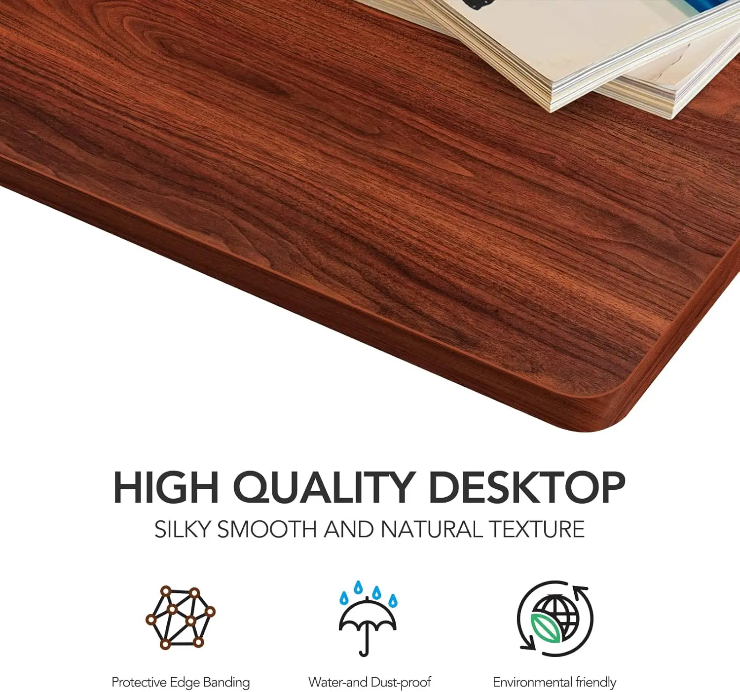 Mahogany Rectangular Conference Table Top, 100x60 cm, 2.5 cm Thick Particle Board, Indoor Use, Includes Mounting Hardware