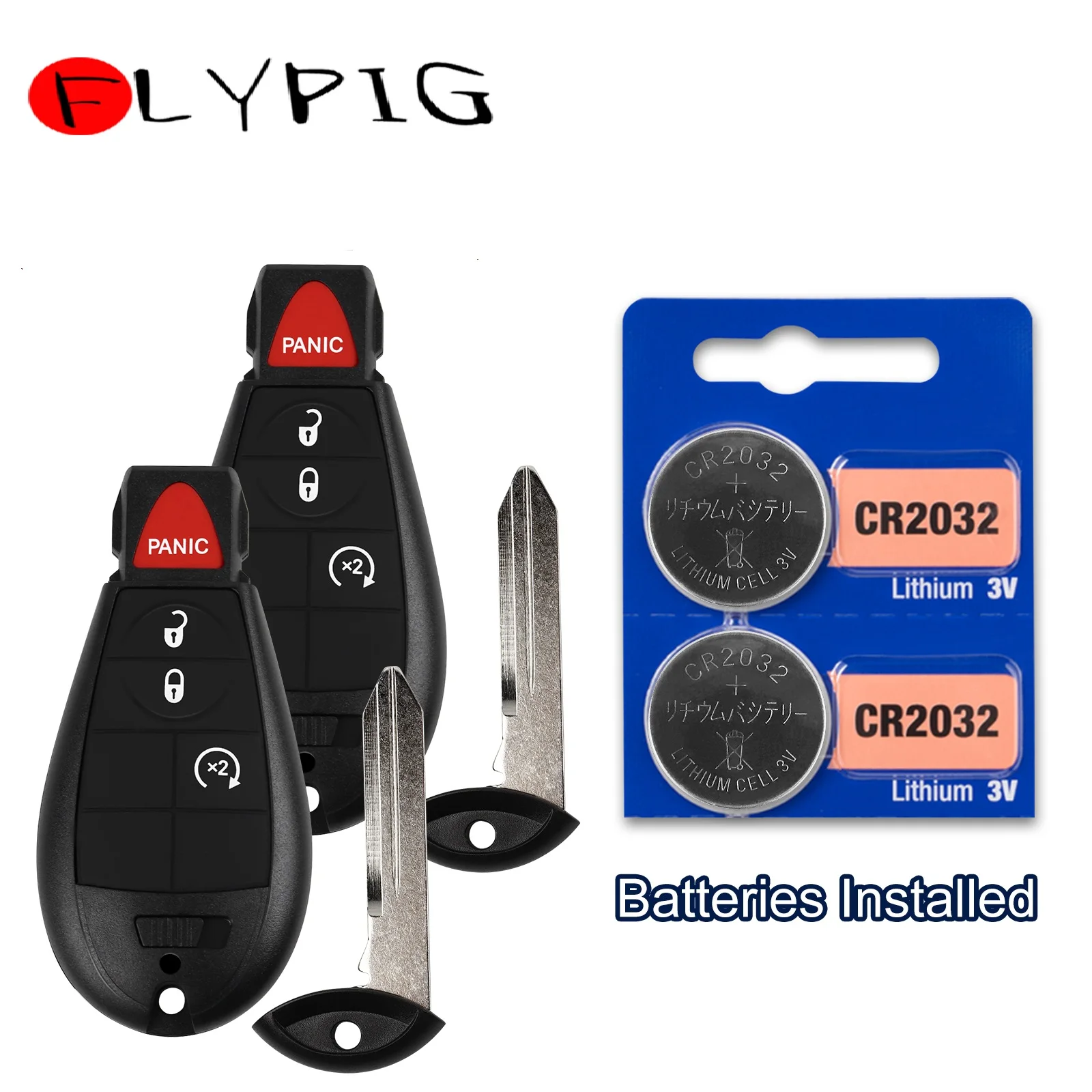 FLYPIG 2Pcs 4 Button Smart Start  Remote Car Key 433MHZ Fob For Dodge Ram 1500 2500 Magnum Durango for Chrysler Town & Country