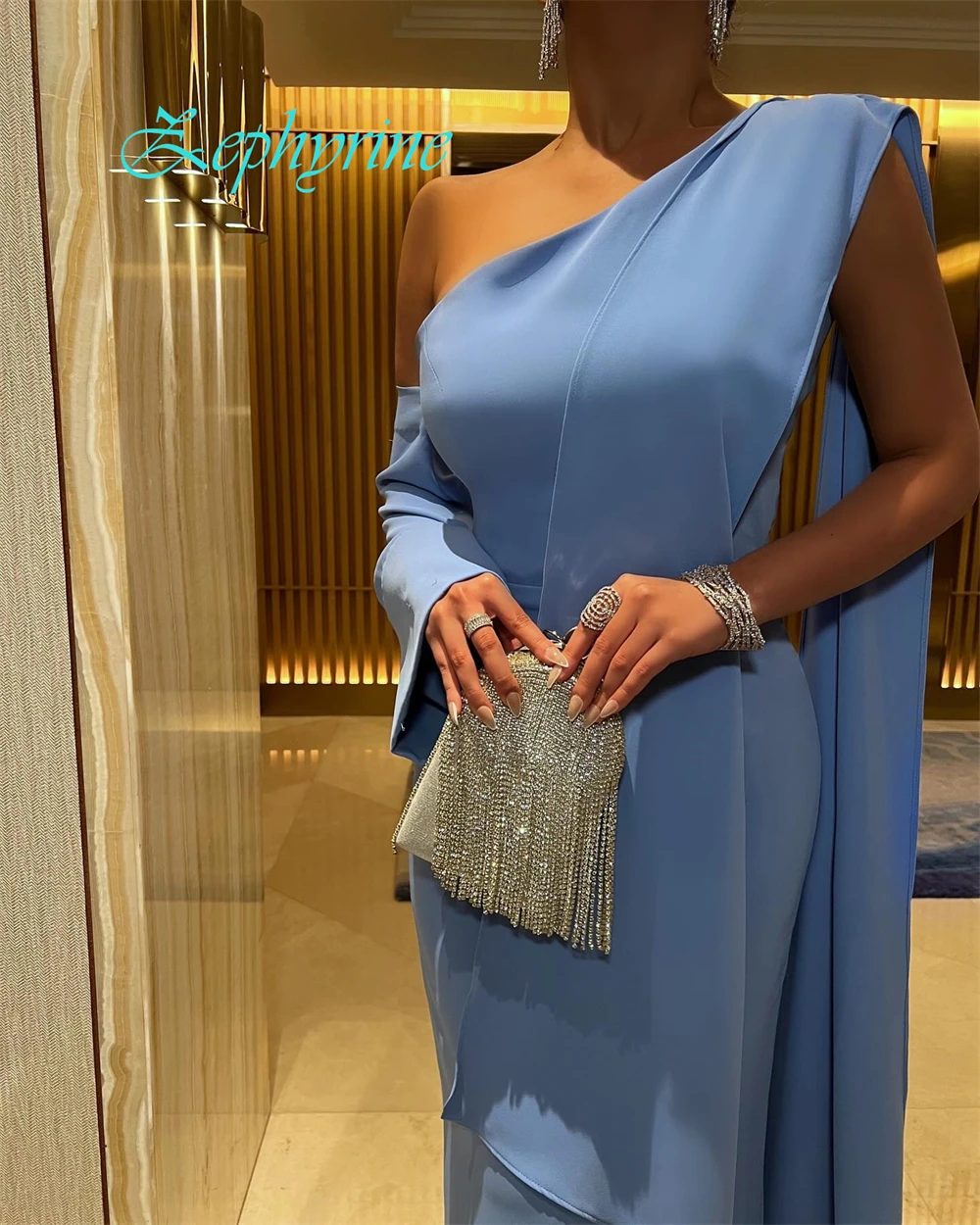 تخصيص مزاجه كتف واحد 3/4 الأكمام مساء اللباس مزاجه زيبر الظهر حزب فساتين رائعة حزب أثواب